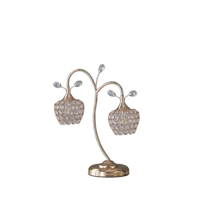 Simplie Fun 17.25" Rose Gold 2-floral Bell Glam Metal Table Lamp
