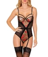 Icollection Lingerie Zarina Rose Garter Teddy In Black In Black