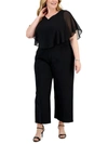 CONNECTED APPAREL PLUS WOMENS OVERLAY SOLID JUMPSUIT