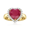 Ross-simons Ruby Heart Ring With . Diamonds In 14kt Yellow Gold In Red