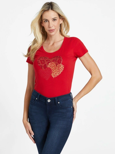 Guess Factory Eco Cora Hearts Tee In Red