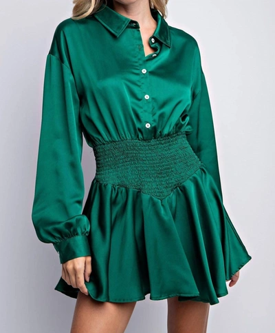 Style Usa Satin Romper In Forest Green