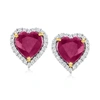 Ross-simons Ruby And . Diamond Heart Stud Earrings In 14kt Yellow Gold In Red