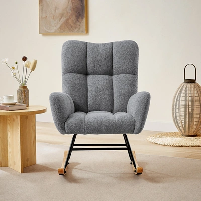 Simplie Fun Grey Teddy Fabric Rocking Chair In Gray