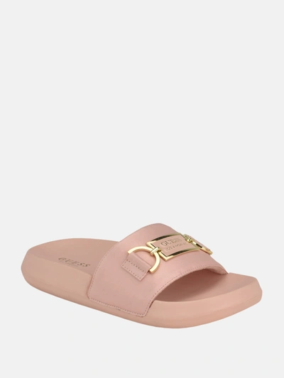 Guess Factory Pure Satin Pool Slides In Pink
