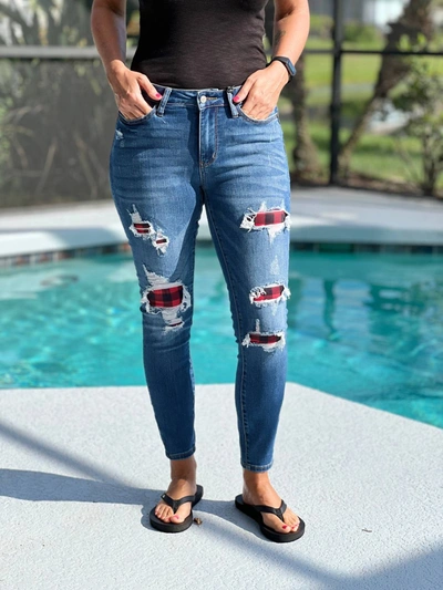 Judy Blue Women's Take Me To Buffalo Patch Jeans In Blue