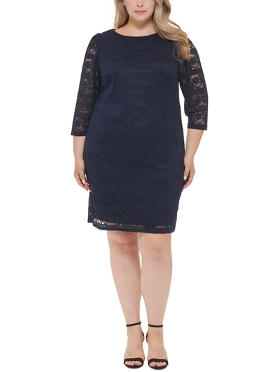 Jessica Howard Plus Womens Lace Overlay Wedding Cocktail And Party Dress In Blue