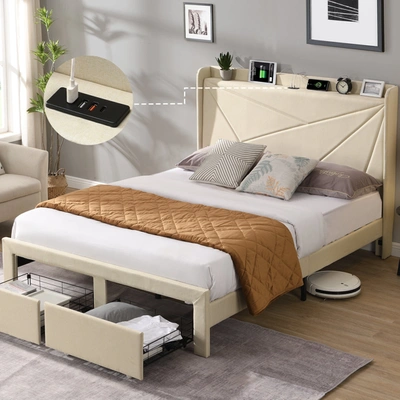Simplie Fun Queen Size Bed Frame In Neutral