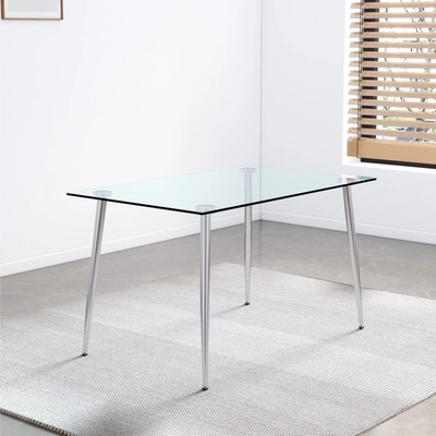 Simplie Fun Modern Minimalist Rectangular Glass Dining Table For 4-6 In Metallic