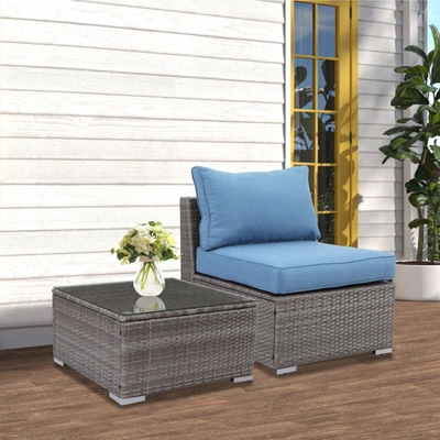 Simplie Fun 2 Pieces Patio Armless Blue Brown Single Rattan Wicker Sofa Couches Furniture In Gray