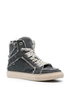Zadig & Voltaire Flash Zv1747 Raw-edge Canvas High-top Trainers In Grey