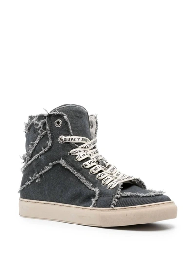 Zadig & Voltaire Flash Zv1747 Raw-edge Canvas High-top Trainers In Grey