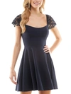 City Studio Juniors Womens Lace Trim Short Mini Dress In Blue