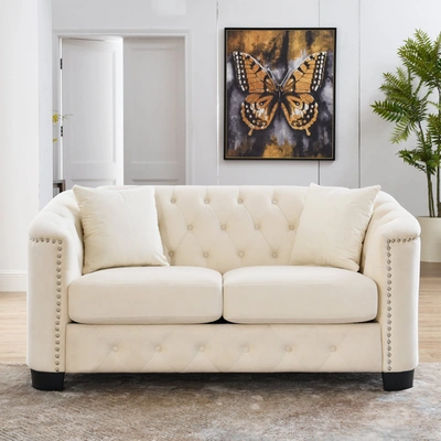 Simplie Fun 59-inch Modern Chesterfield Velvet Sofa In Multi