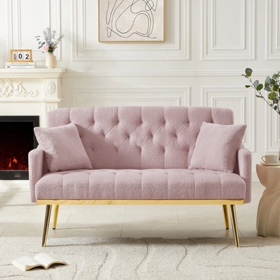 Simplie Fun Pink Teddy Fabric 2 Seater Sofa In Purple