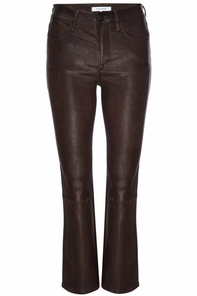 Frame Le Crop Mini Boot Leather Pants In Espresso In Brown