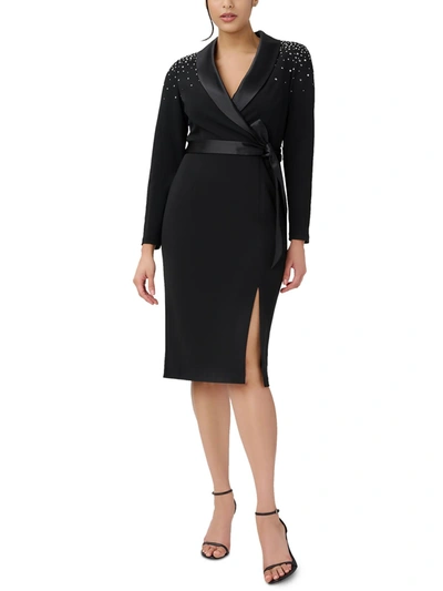 Adrianna Papell Womens Tuxedo Satin Trim Sheath Dress In Black