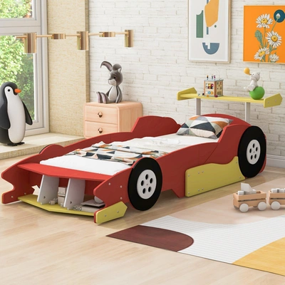 Simplie Fun Twin Size Race Car-shaped Platform Bed In Red