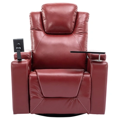 Simplie Fun 270 Degree Swivel Pu Leather Power Recliner Individual Seat Home Theater Recliner In Red