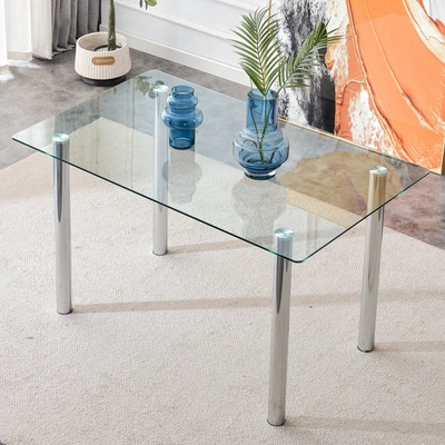 Simplie Fun Modern Minimalist Glass Dining Table. A Transparent Tempered Glass Desktop In Multi