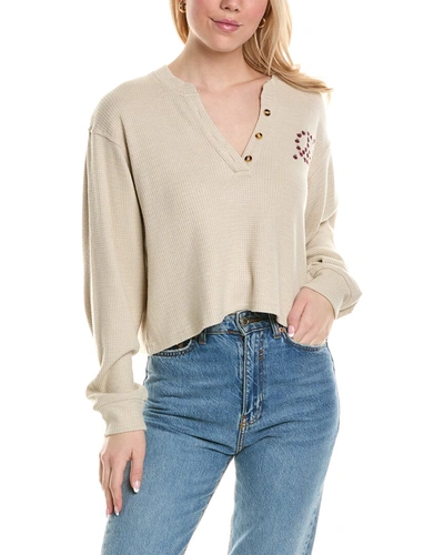 Chaser Lady Bug Peace Thermal Henley In Beige
