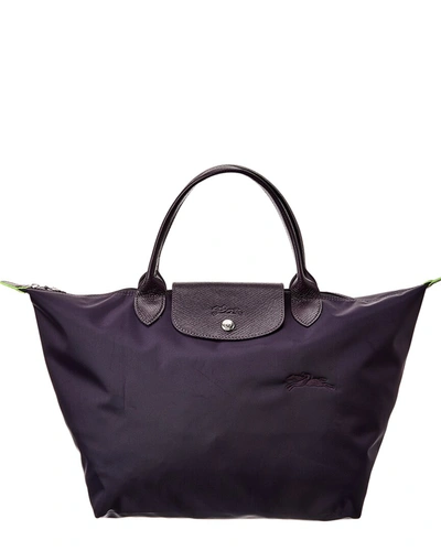 Longchamp Le Pliage Green Medium Canvas & Leather Shoulder Bag In Purple