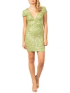 DRESS THE POPULATION WOMENS MESH SEQUINED BODYCON DRESS