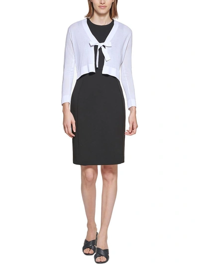 Calvin Klein Womens Tie Neck Open Front Shrug Sweater In White