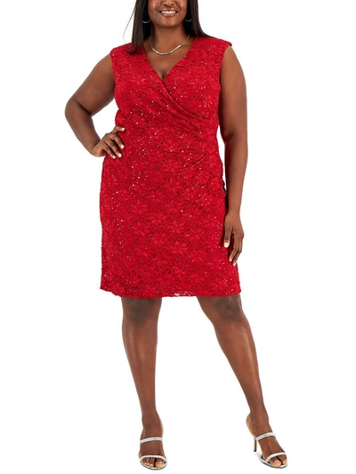 Connected Apparel Plus Womens Sequined Sleeveless Party Dress In Red