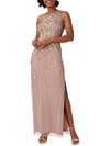 Adrianna Papell Short Sleeve Sequin Mesh Gown In White