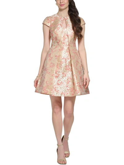 Vince Camuto Petites Womens Jacquard Mini Fit & Flare Dress In Pink