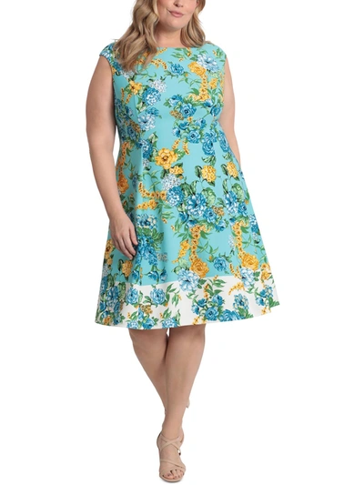 London Times Plus Womens Crepe Floral Shift Dress In Multi