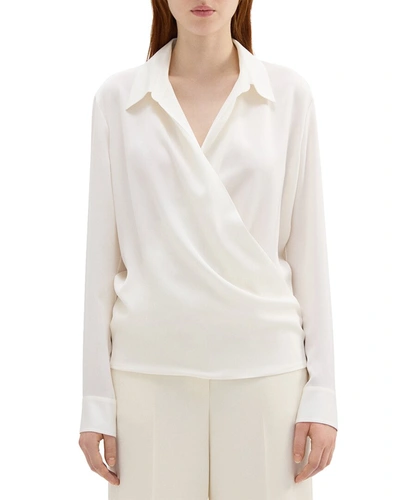Theory Wrap Blouse In Silk Georgette In White