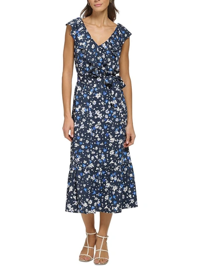 DKNY WOMENS RUFFLED LONG MAXI DRESS