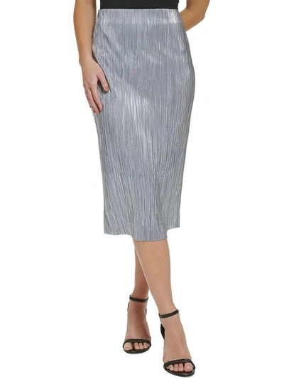 Calvin Klein Womens Metallic Pleated Midi Skirt In Grey
