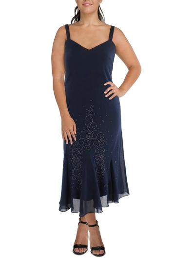 R & M Richards Womens Embellished Full-length Cocktail Dress In Blue