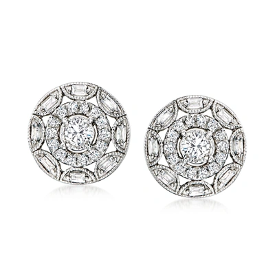 Ross-simons Baguette And Round Diamond Cluster Earrings In Sterling Silver