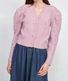 EN SAISON SIRKA CABLE KNIT PUFFED SLEEVE CARDIGAN IN LILAC