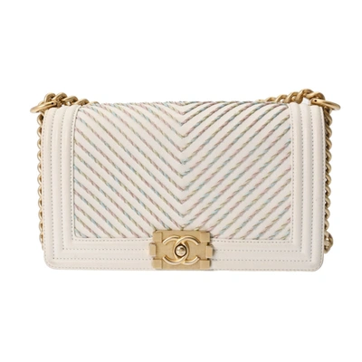 Pre-owned Chanel Boy Leather Shoulder Bag () In White