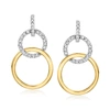 Ross-simons Diamond Interlocking-circle Drop Earrings In Sterling Silver And 14kt Yellow Gold In Silver