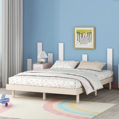 Simplie Fun Modern Design Full Floating Platform Bed Frame For White Washed Color In Neutral