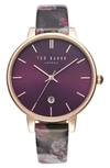 TED BAKER KATE PRINT LEATHER STRAP WATCH, 38MM,TEC0025005