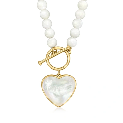 Ross-simons Mother-of-pearl Heart Toggle Necklace In 18kt Gold Over Sterling In Multi