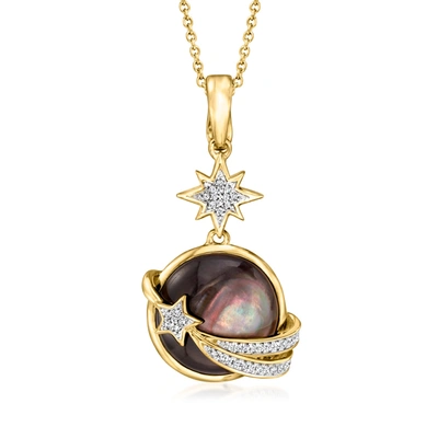 Ross-simons Black Mother-of-pearl And . Diamond Celestial Pendant Necklace In 18kt Gold Over Sterling