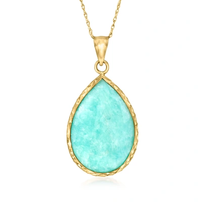 Ross-simons Amazonite Pendant Necklace In 14kt Yellow Gold In Blue