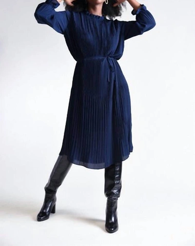 Molly Bracken Pleated Royal Dress In Dark Navy In Blue