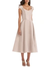 ALFRED SUNG WOMENS SATIN MIDI COCKTAIL AND PARTY DRESS
