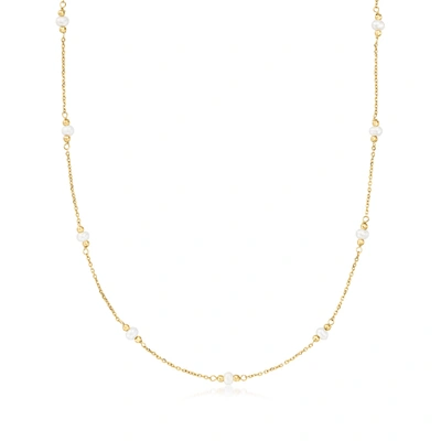 Ross-simons Italian 2.5-3.5mm Cultured Pearl Station Necklace In 18kt Yellow Gold