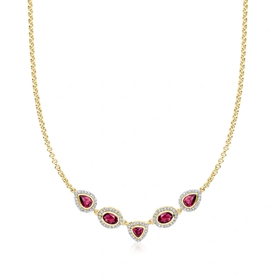Ross-simons Rhodolite Garnet And . White Zircon Necklace In 18kt Gold Over Sterling In Red