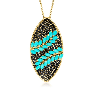 Ross-simons Turquoise And Black Spinel Pendant Necklace In 18kt Gold Over Sterling In Blue